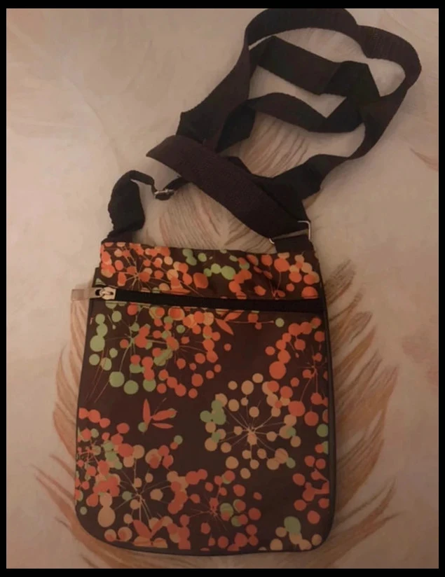 Brown women's shoulder bag with multicolored floral pattern – photo 4